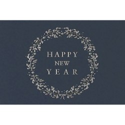 Holiday Greeting Cards - Silver Happy New Year Wreath  