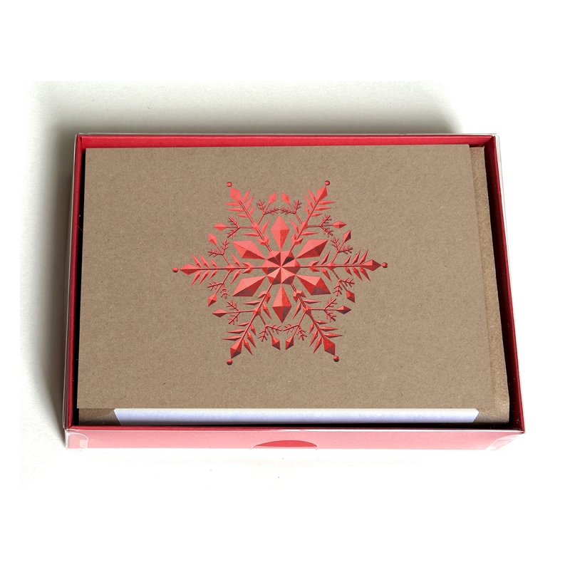 Holiday Greeting Cards - Red Embossed Snowflake Recycled - 3419